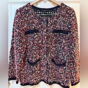 Chic Multicolor Tweed Cotton Blend Boucle Jacket